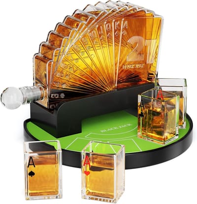Blackjack Whiskey Karaf met 4 Glazen 1054,6g Casino Stijl Decanter Voor Likeur Cadeau Voor Mannen Vader Vriend en Blackjack Liefhebbers