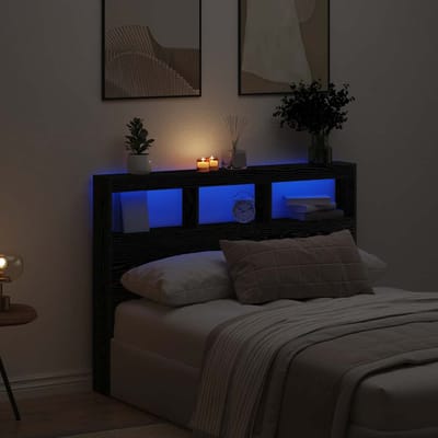 vidaXL - Hoofdbordkast - met - LED - 140x17x102 - cm - zwart - eikenkleurig