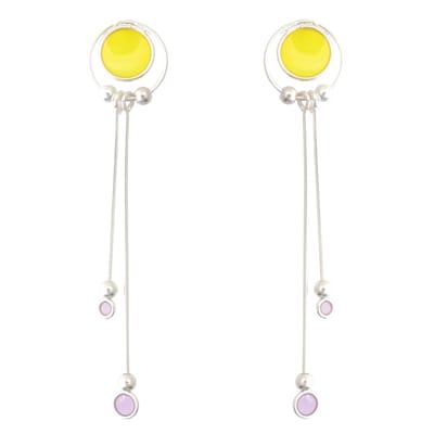 Behave – Oorbellen – 925 Sterling Zilveren Oorbellen - Langewerpige oorhanger - Geel Paars Glas