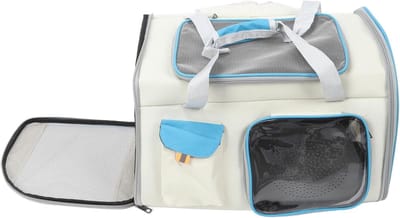 Draagtas Huisdieren - Reistas Kat - Buitenavonturen - Optimale Ventilatie - 58x40x10 cm - Wit blauw
