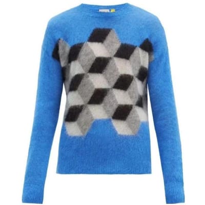 Moncler X Fragment Hiroshi Fujiwara Samenwerking Diamantpatroon Ronde Hals Trui Heren trui Blauw F209U9C70200A9486707 M gray