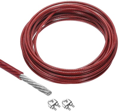 Allecta - Roestvrijstalen staalkabel van 10 meter met vinylcoating en schroefspindels - Rood.