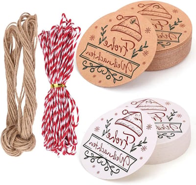 Kerstcadeau Labels - 100 Ronde Kraft Papieren Hangtags met Touw voor Cadeaus en Decoratie