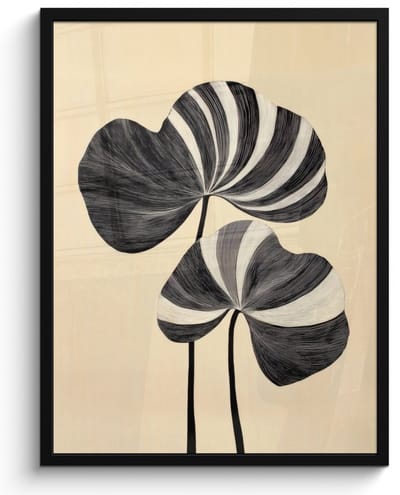 Poster in lijst - Fotolijst 50x70 cm - Posters - Zwart - Bladeren - Strepen - Minimalistisch - Posterlijst zwart - Decoratie - Wanddecoratie woonkamer - Muurdecoratie slaapkamer