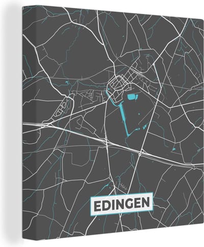 Canvas Schilderij Stadskaart – Grijs - Kaart – Edingen – België – Plattegrond - 20x20 cm - Wanddecoratie