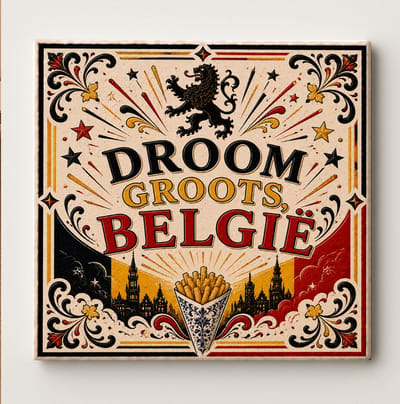 België Droom Groots Decoratieve Keramische Tegel – Belgische Leeuw Wandtegel – Rood Zwart Geel Friet Supporter Cadeau