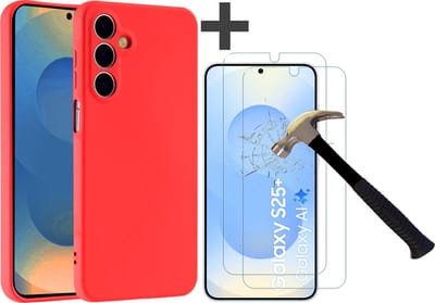 Hoesje geschikt voor Samsung Galaxy S25 Plus hoesje zacht siliconen met 2 Stuks gehard glas Screenprotectors- Arara backcover - Rood