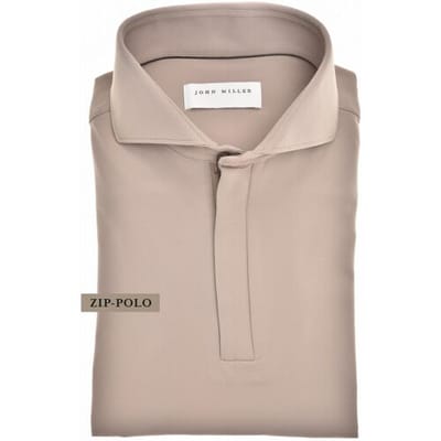 John Miller Polo Slim Hyperstretch Long Sleeve Zip Collar Midden Bruin / male