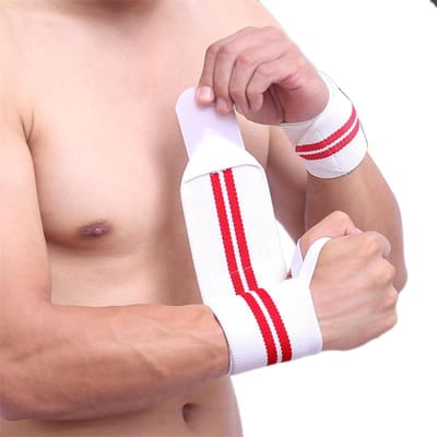 Bandes de Poignet Élastiques Réglables pour l'Haltérophilie avec Coutures Renforcées et Fermeture Velcro blanc