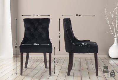 CLP Aberdeen Set van 4 eetkamerstoelen - Zonder armleuning - Hout - Fluweel - zwart antiek