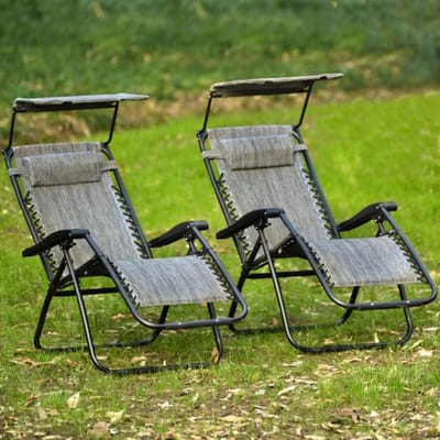 Ligstoelen Set - Zonnebanken Tuin - Buiten Ontspannen - Verstelbare Rugleuning - 2 Stuks - Grijs