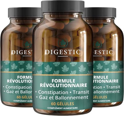 Digestic - Laxatif contre la constipation 100% naturel, 180 capsules, pour le Transit Intestinal, Nettoie, Detox et purifie le colon, Soulage les ballonnements et les gaz