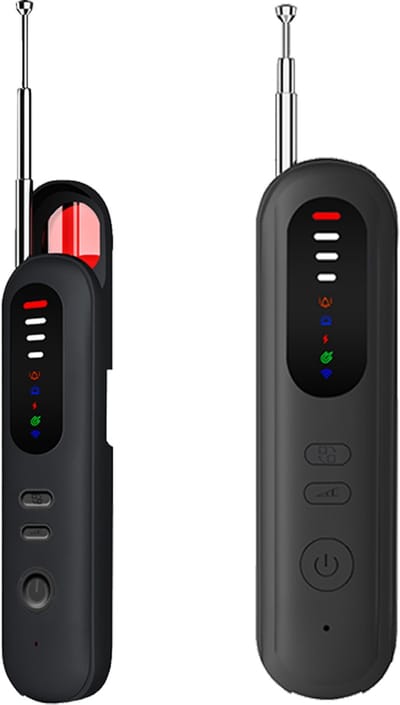 Anti-spionagedetector, bugdetector, cameradetector, privacybeschermer, GPS-detector, RF-signaaldetector, luisterapparaatdetector, gevoeligheid op 5 niveaus, 4 professionele modi