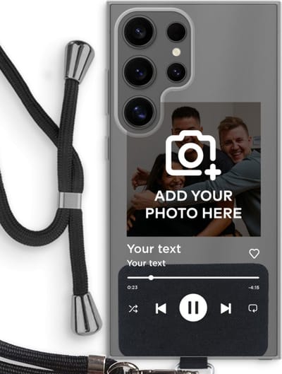 Gepersonaliseerd - Case Company® - Hoesje met koord geschikt voor Samsung Galaxy S24 Ultra hoesje met Koord - Music Player - Telefoonhoesje met Zwart Koord - Bescherming aan alle Kanten en Over de Schermrand