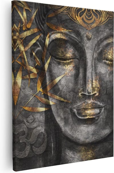 Artaza Canvas Schilderij Boeddha - 40x50 cm - Muurdecoratie Mandala - Wanddecoratie Goud - Kamer Accessoires Woonkamer