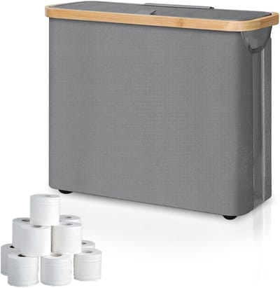 Toiletpapier opbergbox met deksel en kijkvenster voor 8-12 rollen - Grijs - Badkamer organizer
