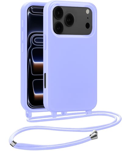 Hoesje Geschikt voor iPhone 17 Pro / 18 Pro Hoesje Siliconen Case Met Koord - Hoes Geschikt voor iPhone 17 Pro / 18 Pro Hoesje Backcover Met Telefoonkoord - Telefoonhoes - Lila