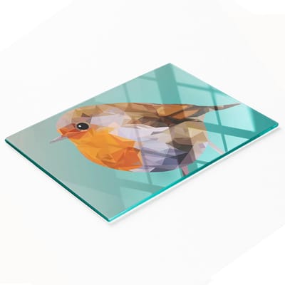 Multifunctionele decoratieve snijplank van gehard glas voor de keuken, Robin-motief, 80x52 cm