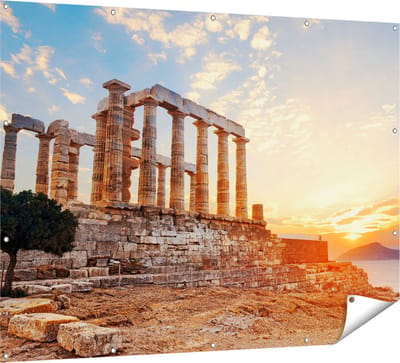 Gards Tuinposter Tempel van Poseidon in Athene, Griekenland - 160x120 cm - Tuindoek - Tuindecoratie - Wanddecoratie buiten - Tuinschilderij