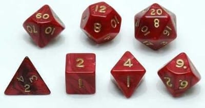 HOT Games dobbelstenen set - rood marmer parelmoer - 7 stuks kunststof.