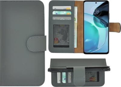 Geschikt voor Motorola Moto G54 Hoesje - Bookcase - Moto G54 Hoesje Book Case Wallet Echt Leer Grijs Cover
