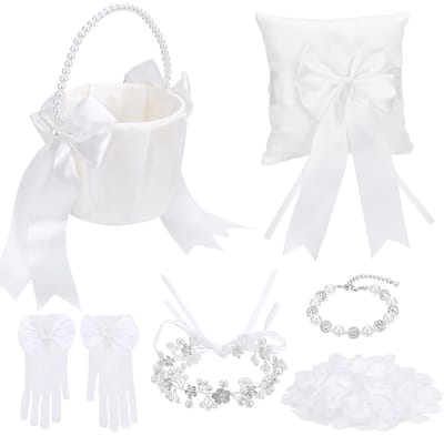 Dailygoods- Bloemenmeisjesmand Set - 1000 Stuks Kunstmatige Bloemblaadjes - Mand/Haarband/Armbanden/Handschoenen - Bruiloft Decoratie - Parel/Bloem Details - Bloemenmeisjesset