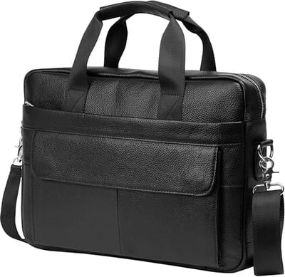 Leren Aktetas - Laptoptas Schoudertas - Zakelijk Vervoer - Hoofdcompartiment met Vakken - 40 x 7 x 30 cm - Zwart
