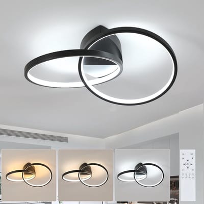 Haobosic - Led-plafondverlichting, moderne plafondverlichting met afstandsbediening, dimbare lampen voor woonkamer, slaapkamer, keuken, kantoor - 23W, zwart, aluminium, 54 cm, 3000K-6500K