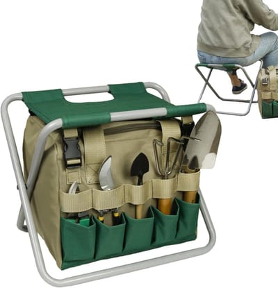 Tuinkruk Inklapbaar - Buitenstoel Opvouwbaar - Tuinieren Klussen - Met Gereedschapstas - 47 x 43.3 cm - Groen