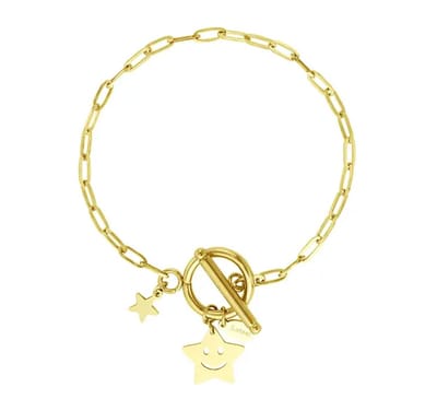 Armband - Smiley/ster - Stainless steel, gold plated - Top kwaliteit - De leukste armband ooit! - Damesdingetjes