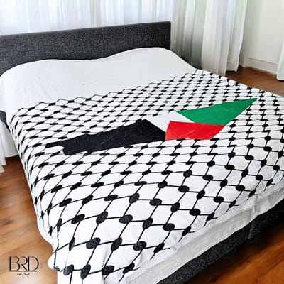 BRD® For Palestine | Fleece Deken 150 x 200 Plaid | Keffiyeh Patroon met vlag | Extra Zacht 1 persoons formaat