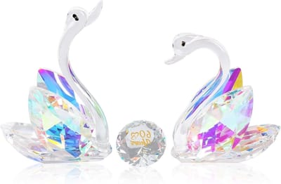 Kristallen Zwanen Beeldje - Jubileum Decoratie Paar - 60e Huwelijksverjaardag Vieren - K9 Kristal Met Diamant - 1 Stuk - Meerkleurig