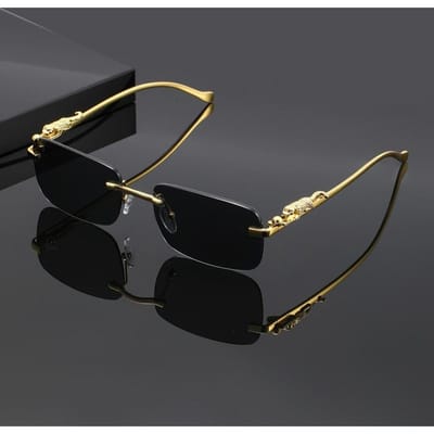 Une Paire de Lunettes Unique avec un Motif Léopard et des Verres Carrés Sans Monture, Convient aux Rassemblements Décontractés gray