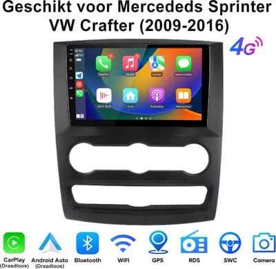 JUNSUN Android 15 AutoRadio Geschikt voor Mercededs Sprinter VW Crafter 2009-2016- 6GB+128GB, Draadloze CarPlay & Andriod Auto, GPS-navigatiesysteem, WiFi, Bluetooth, Stuurwielbediening, RDS, USB, FM, 10-inch Touchscreen, DSP, 4G, Octa-core processor