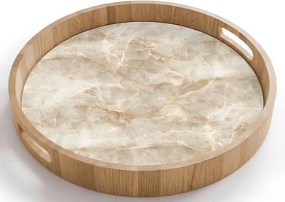 Dienblad rond 40x40 cm - Schootdienblad hout - Lichtbeige - Onyx - Subtiel - Borrelplank rechthoek - Plateau houten dienbladen