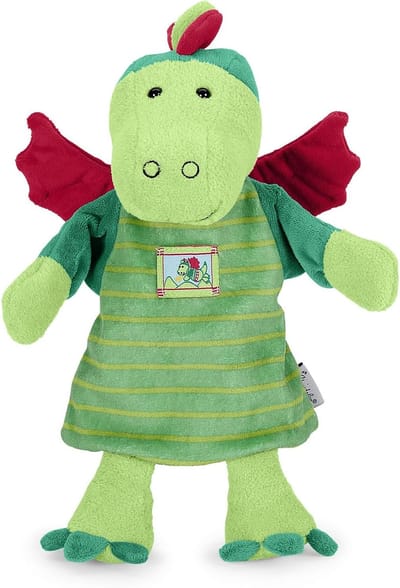 Groene Pluizige Handpop Draak voor Rollenspel en Verhalen Vertellen
