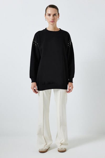 Touché Privé - Oversized sweatshirt met steentjes - Zwart - Dames