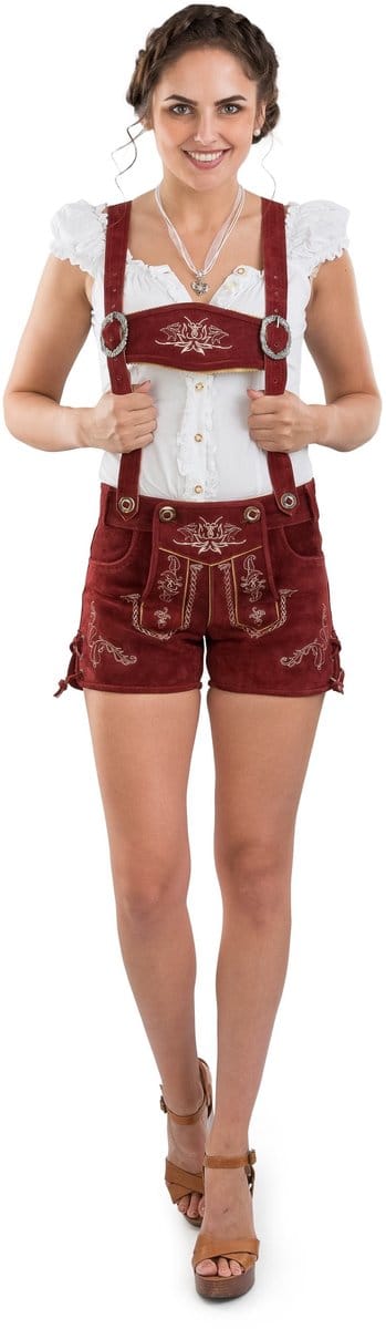 Dailygoods - Originele Leren Broek voor Dames - Oktoberfest Kostuum - Rood