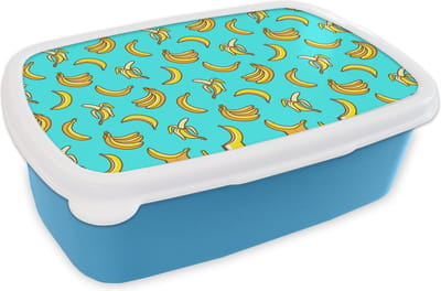 Broodtrommel Blauw - Lunchbox - Brooddoos - Design - Banaan - Fruit - Patroon - 18x12x6 cm - Kinderen - Jongen