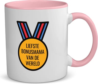 Akyol - liefste bonusmama van de wereld koffiemok - theemok - roze - Mama - de liefste bonusmoeder - moeder cadeautjes - moederdag - verjaardagscadeau - verjaardag - cadeau - geschenk - kado - gift - moeder artikelen - 350 ML inhoud