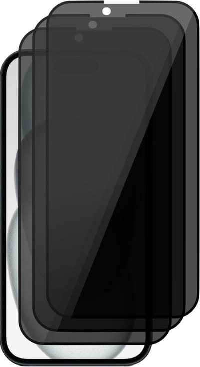 Privacy Screenprotector geschikt voor iPhone 15 - 3x Glas Screen Protector FullGuard