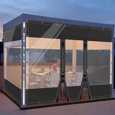 Buitengordijnen - Transparant PVC Zeil - Terras Beschermen - Waterdicht en Stevig - 2 x 2.8 Meter - Zwart