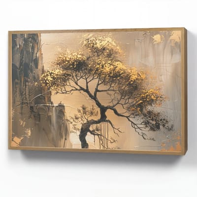 Wandlamp 90x60 cm - Oplaadbaar - Boom - Goud - Landschap - Verf - Wandlampen binnen woonkamer - Slaapkamer lamp - Decoratieve nachtlamp - Vloerlamp draadloos