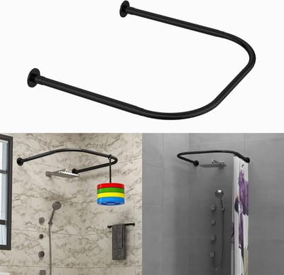 verstelbaar, roestvrijstalen U-vormig rek, boorvrij, te installeren voor badkamer, badkuip, kledingwinkel (zwarte U-vorm, lengte aan beide zijden: 43-65 cm, middelste