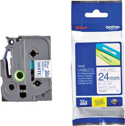 Labeltape Brother P-touch TZE-253 24mm blauw op wit | 1 stuk