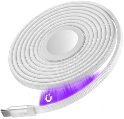 Statik MagStack Apple Watch en USB-C oplaadkabel - 1m - wit - nyloon gevlochten kabel - magnetische oprolbaar- knoopvrij