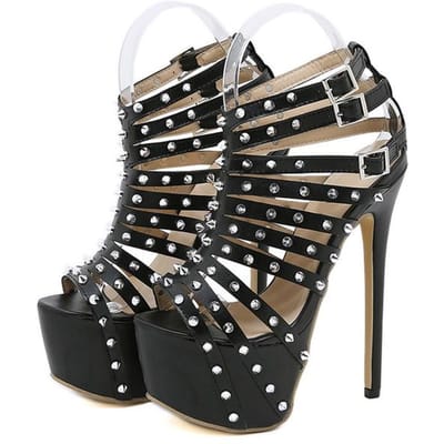 Zomer Platform Hoge Hakken Sandalen Vrouwen Sexy Peep Toe Pumps Mode Klinknagel Decoratie Dames Feest Paaldans Schoenen 37 zwart
