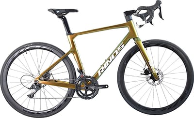 Rinos Odin1.0 Carbon Road - RaceFiets - met Shimano SORA 18 versnellingen en schijfremmen - lichte fiets voor dames en heren - 700 x 40C - Kameleon Goud - Groent 58