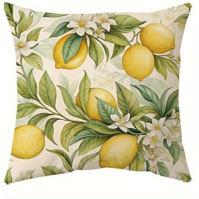 Woondecoratie Citroen en Bloemenpatroon Kussenhoezen Patroon Kussenhoes Geschikt voor Bank Slaapkamer Auto Kussenhoes 50x50cm