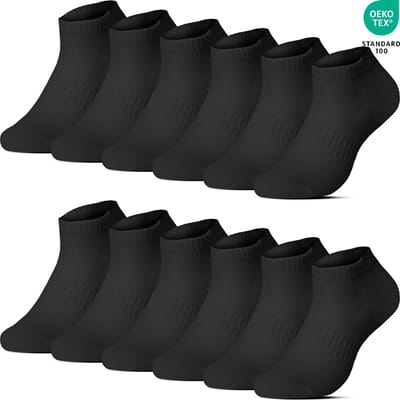 12 Paar Sneakersokken Enkelsokken Sportsokken Casual - Zakt niet af - Katoen - Zwart - Maat 35-38 - Heren Dames Unisex - Zomersokken - Lage Sokken B-6101